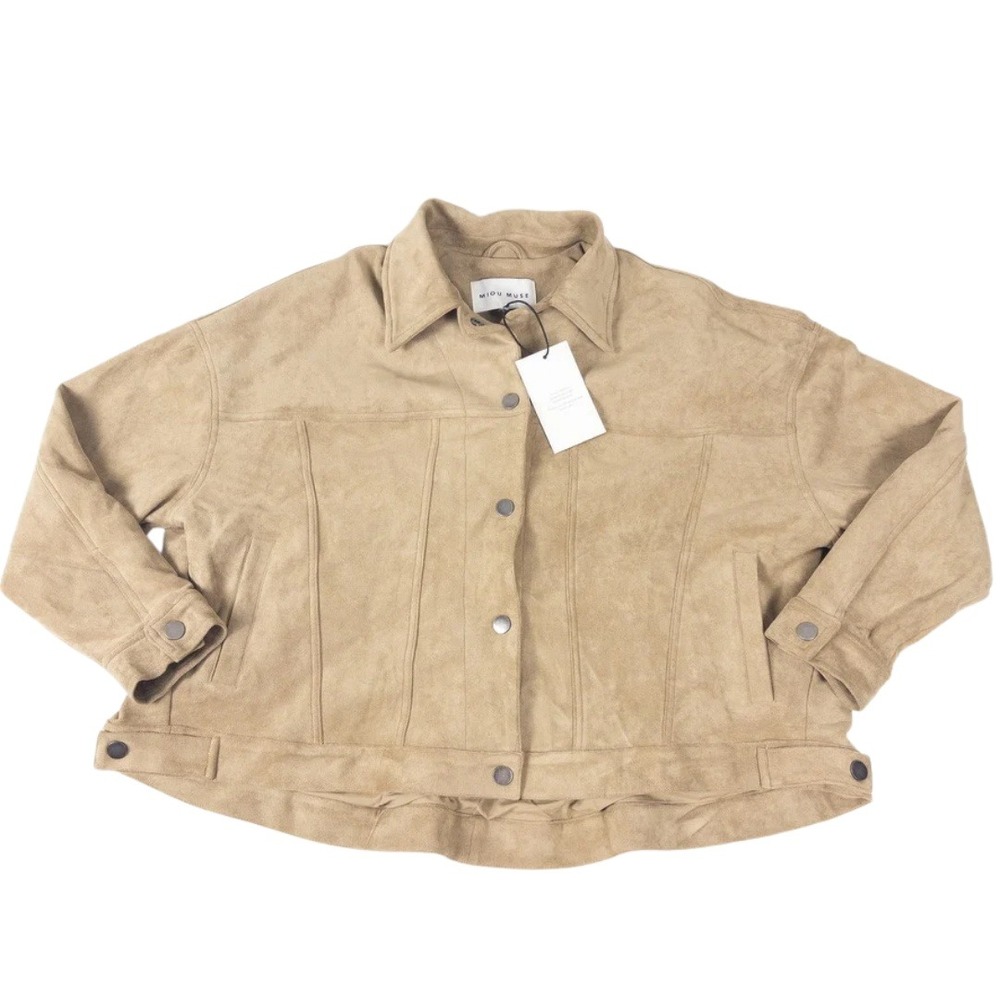Miou Muse Faux Suede Waylon Jacket Womens S Tan Oversized Button Front Western